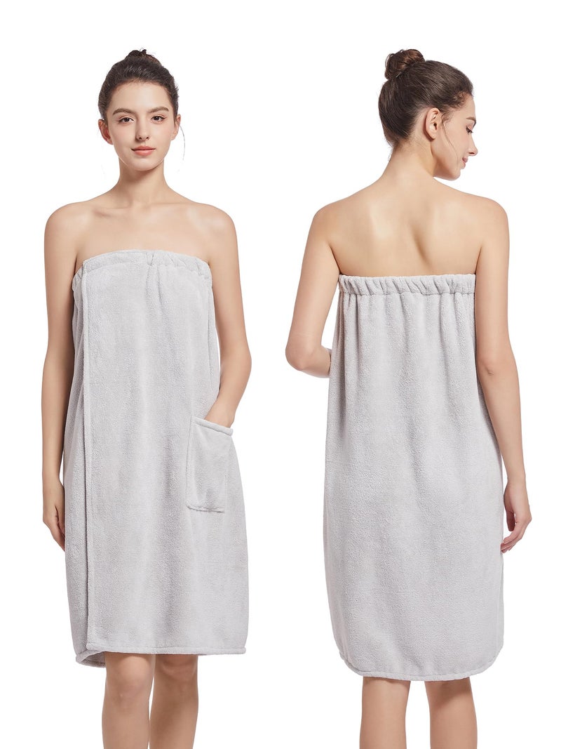 Wubbept Women'S Soft Wrap Towel Full Length Bath Robe After Shower Female Plush Long Spa Bathrobes Lightweight With Pockets (US  Alpha  One Size  Regular  Regular  Grey) - Image 2